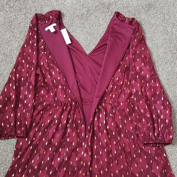 New With Tags London Times Size 18 V-neck Gold Foil Motif Fit & Flare Dress - Picture 14 of 17